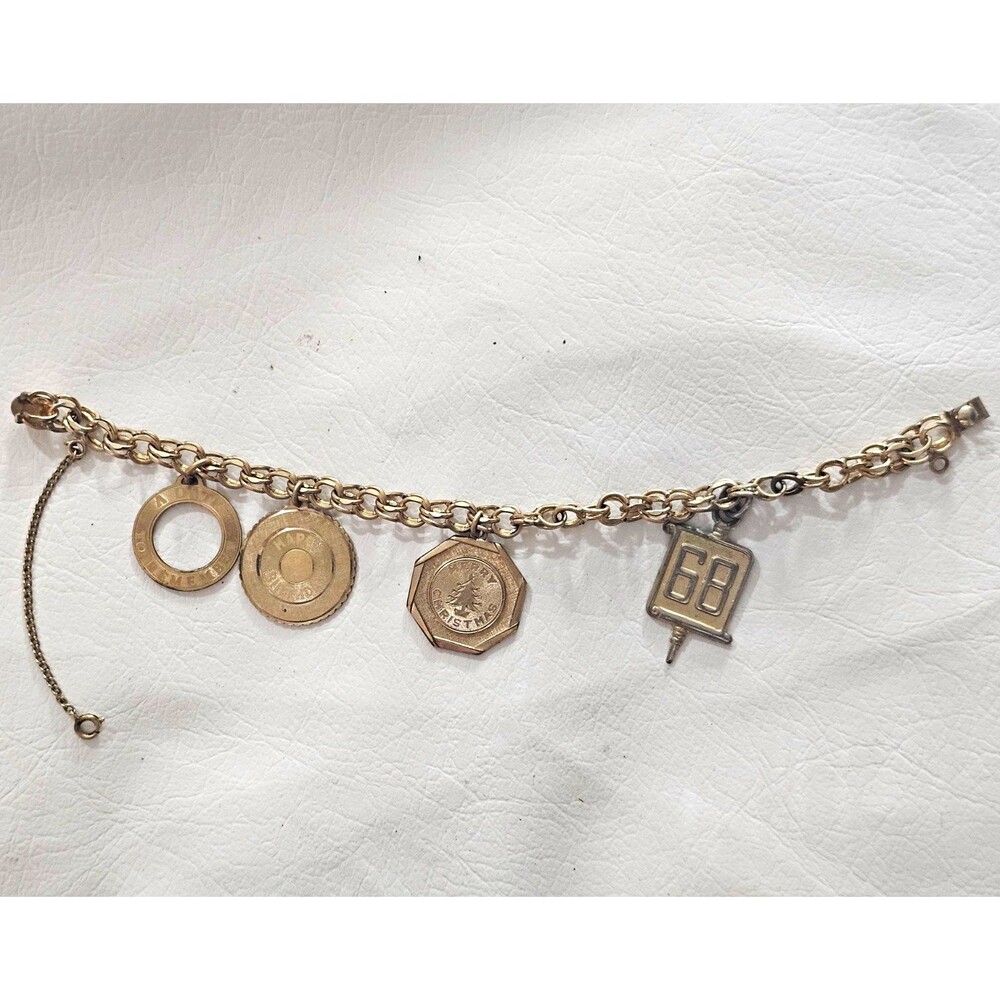 RYTHEM 12K Gold Filled Charm Bracelet Birthday Dangle Charms 7in Slide Closure
